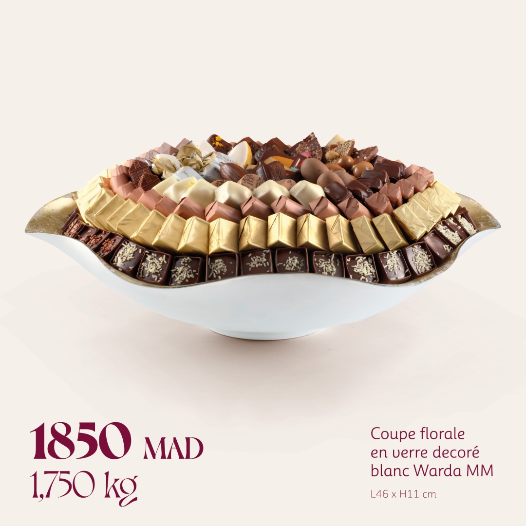 Coupe florale en verre decoré blanc Warda